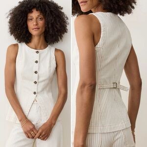 Marine Layer Charlie Longline Vest XS NEW WITH TAGS NWT Ticking Stripe pinstripe